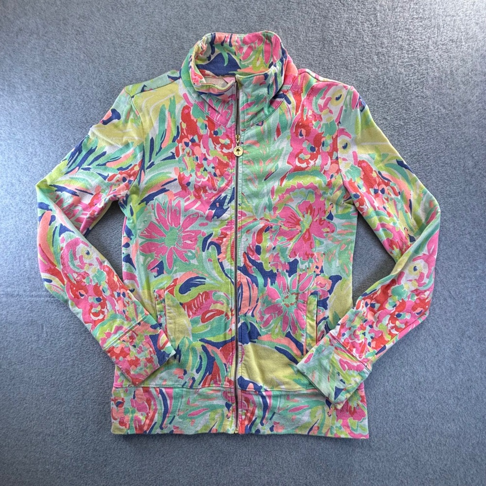 Lilly Pulitzer Full Zip Jacket Womens Small Multi Floral Palm Leaf Print